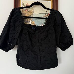 GAP Black Eyelet Puff Sleeve Bustier Blouse